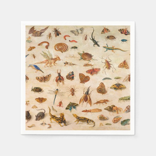 Guardanapo De Papel Insetos, Anfíbios e Conchas de Jan van Kessel (Frente)
