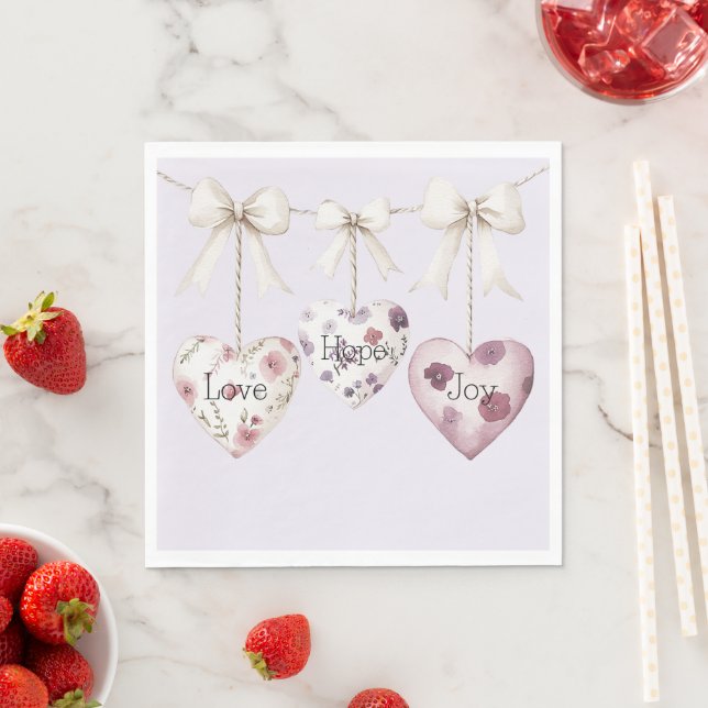 Guardanapo De Papel Inspirational Floral Love Hope Joy Hearts Bow (Insitu)