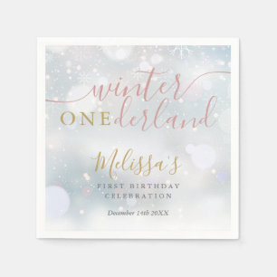 Guardanapo De Papel Inverno ONEderland 1º Aniversário Rosa e Dourado