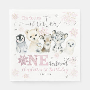 Guardanapo De Papel Inverno Onederland Animais Árticos Neve 1º Anivers