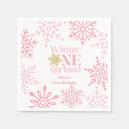 Guardanapo De Papel Inverno Onederland Floco de Neve Rosa 1º Aniversár