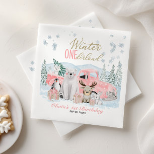 Guardanapo De Papel Inverno Onederland Menina Animal Ártico 1º Anivers