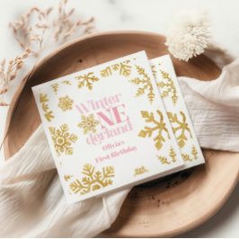 Guardanapo De Papel Inverno Onederland Rosa Dourado Floco de Neve 1º A