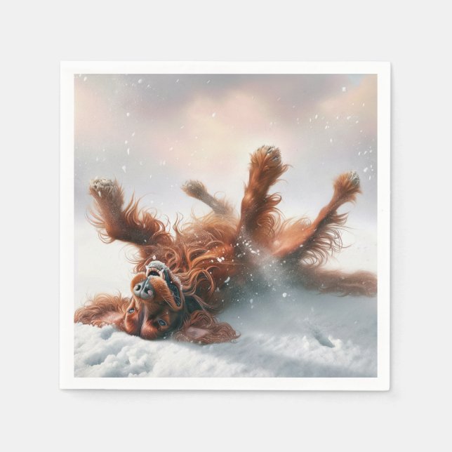 Guardanapo De Papel Irish Setter Rolling In Snow (Frente)