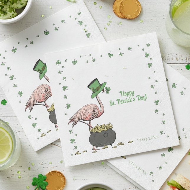 Guardanapo De Papel Irish Shamrock Flamingo St. Patrick’s Day Party (Happy St Patrick's Day Paper Napkins 4 Saint Patrick's Day Party. Cute Funny Irish Flamingo Clovers)