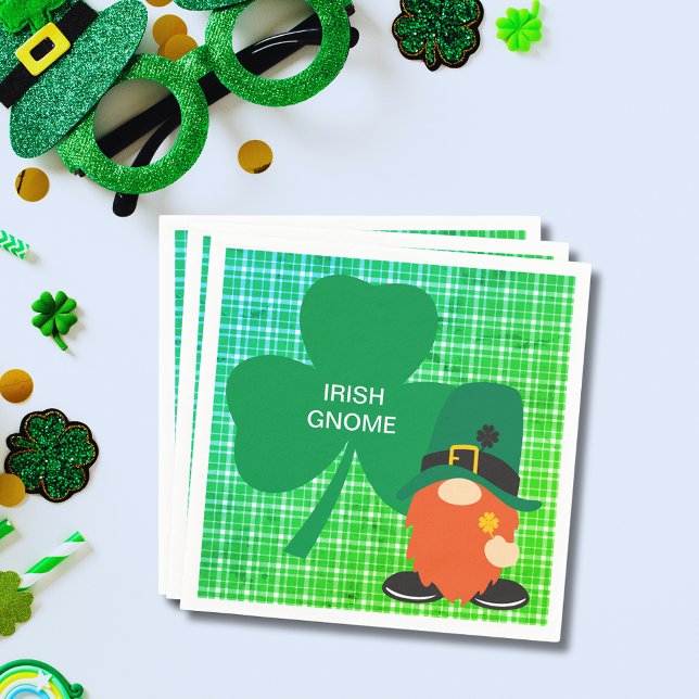 Guardanapo De Papel Irlandês Gnome Shamrock St Patricks Standard Cocta (Irish Gnome Shamrock St Patrick's Standard Cocktail Napkins)