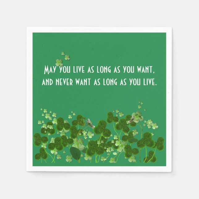 Guardanapo De Papel Irlandês Proverbe Sobre Verde Com Shamrocks (Frente)