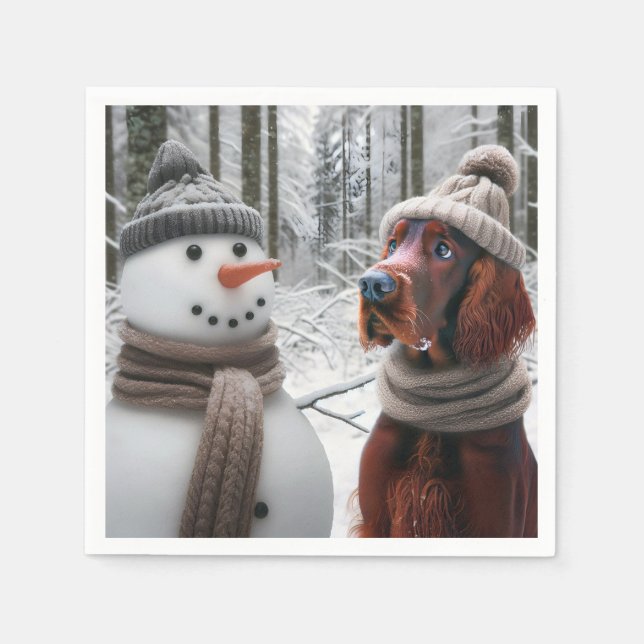 Guardanapo De Papel Irlandês Setter Dog com Neve (Frente)