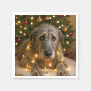 Guardanapo De Papel Irlandês Wolfhound Enroscado Em Luzes De Festa