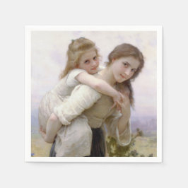 Guardanapo De Papel Irmã Mais Velho Dando A Irmã Mais Jovem A Corrida 