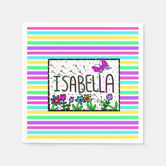 Guardanapo De Papel Isabella - O nome Isabella Whimsical Drawing (Frente)