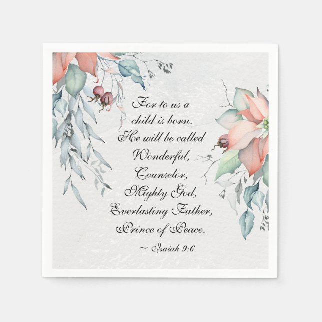 Guardanapo De Papel Isaiah 9:6 Ele será chamado de Maravilhoso.. Natal (Frente)