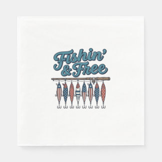 Guardanapo De Papel Isca de Pesca Patriótica Vintage Fishin' & Free