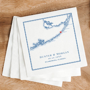 Guardanapo De Papel Islamorada FL Mapa Casamento Azul Elegante Marinho