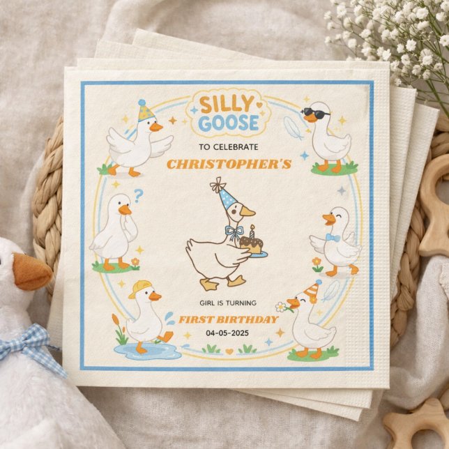 Guardanapo De Papel It’s ONE Silly Goose Retro 1st Birthday Fun Modern (It’s ONE Silly Goose Retro 1st Birthday Fun Modern paper napkins)