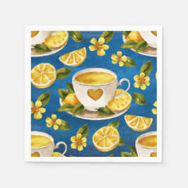 Guardanapo De Papel Italia Blue Watercolor Lemon Coffee Cup Napkin
