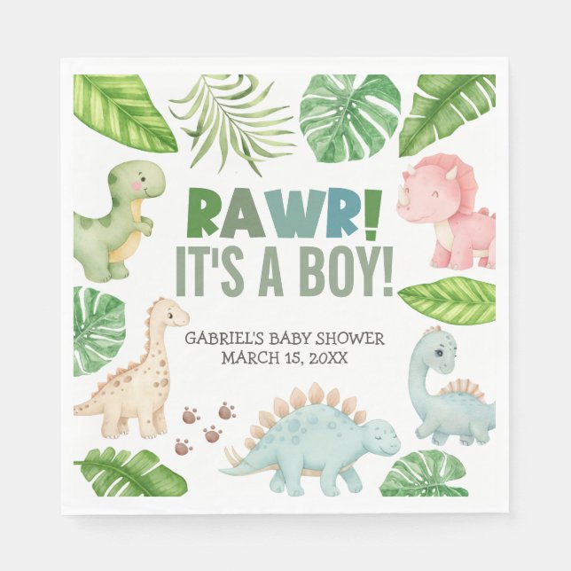 Guardanapo De Papel It's a Boy Dinosaur Baby Shower (Frente)