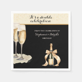 Guardanapo De Papel It's a Double Celebration Black Champagne Birthday