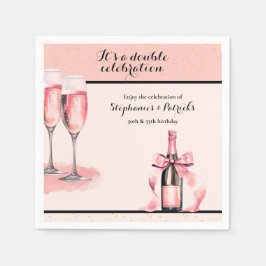 Guardanapo De Papel It's a Double Celebration Pink Champagne Birthday