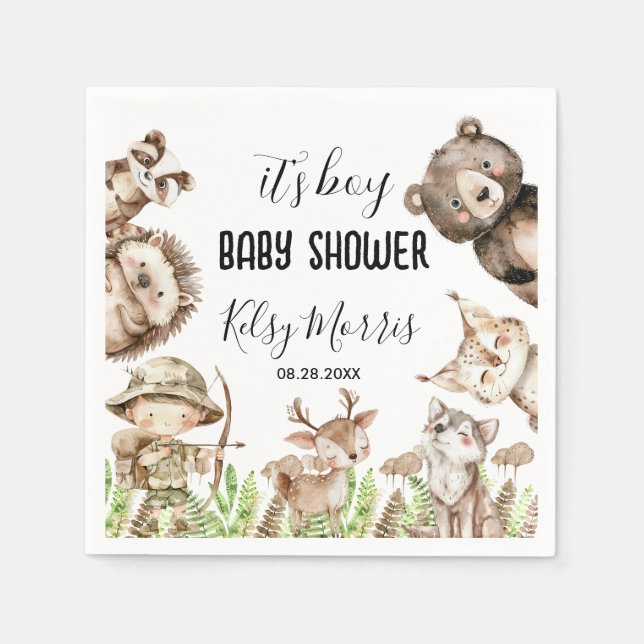 Guardanapo De Papel its boy Rustic Woodland Baby Shower Invite (Frente)