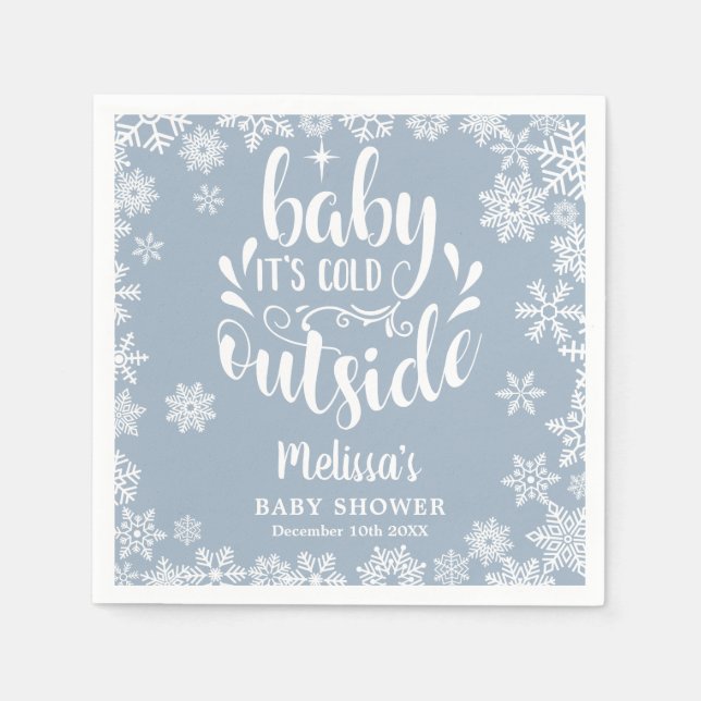 Guardanapo De Papel It's Cold Outside Blue Boy Winter Baby Shower (Frente)