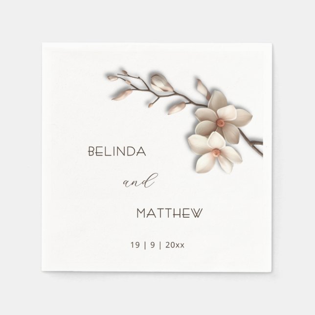 Guardanapo De Papel Ivory 3D Magnólia Flores | Casamento (Frente)