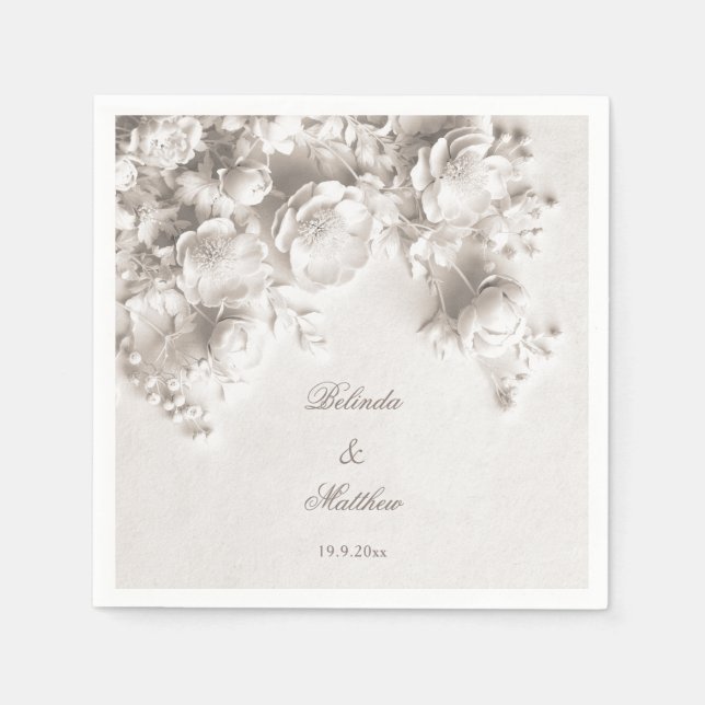 Guardanapo De Papel Ivory 3D Rosas Florais | Casamento (Frente)