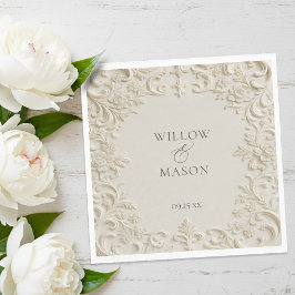 Guardanapo De Papel Ivory Embossed Scroll Floral Wedding Napkins