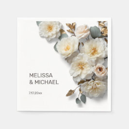 Guardanapo De Papel Ivory White 3D Roses Wedding