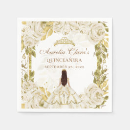 Guardanapo De Papel Ivory White Floral Princesa Dourada Arco Quinceane