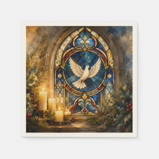 Guardanapo De Papel Janela de Natal com Pombo de Vidro Colorido