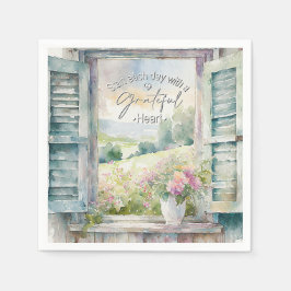 Guardanapo De Papel Janela floral de cor d'água do coração grateful