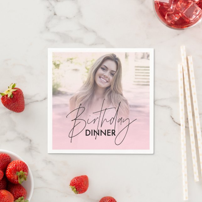 Guardanapo De Papel Jantar de Aniversário com Foto Gradiente Rosa Cora (Insitu)