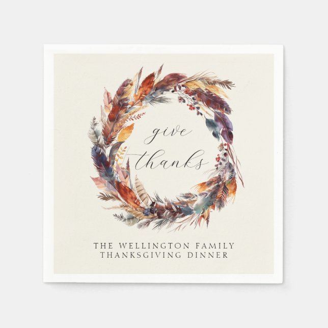 Guardanapo De Papel Janto de Ação de Graças Boho Feather Cai na Folhag (Frente)