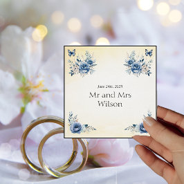 Guardanapo De Papel Janto de Casamento de Flores Azuis Modernas e Borb