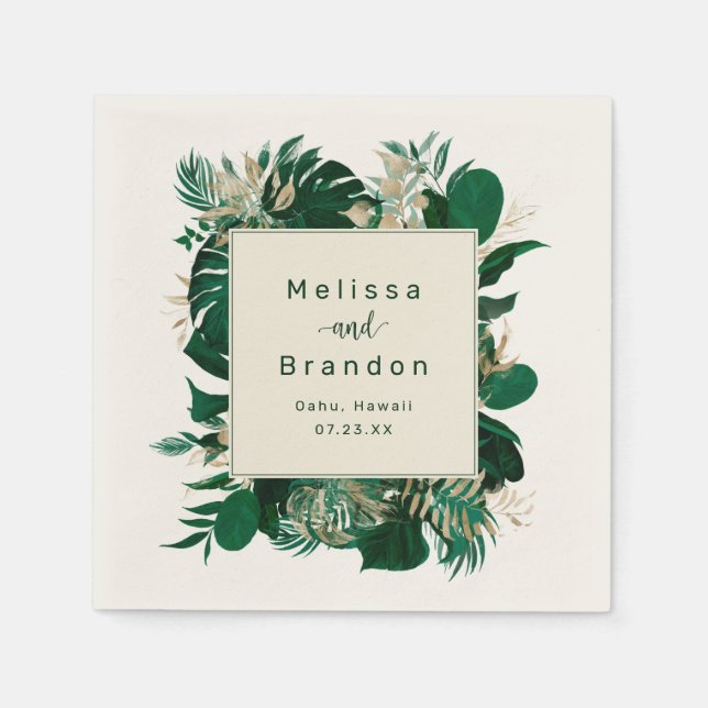 Guardanapo De Papel Janto de Casamento Tropical Foliage Trendy Greener (Frente)