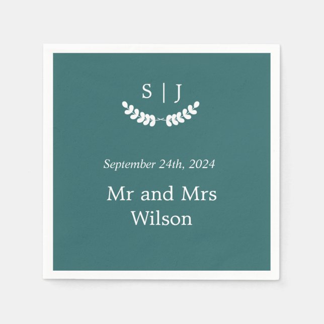 Guardanapo De Papel Janto Elegante Monograma Verde Jewel Tone (Frente)