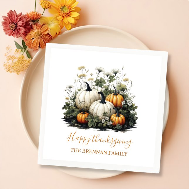Guardanapo De Papel Janto Floral Fall Pumpkin Ação de Graças Napkins (Criador carregado)