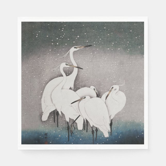 Guardanapo De Papel Japonês Egrets Koson Cranes Winter Snow (Frente)