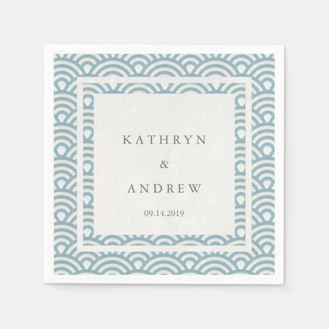 Guardanapo De Papel Japonês Seigaiha Onda Azul Claro Elegante + Branco (Frente)