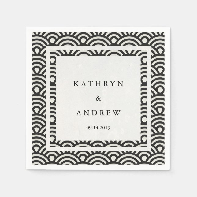 Guardanapo De Papel Japonês Seigaiha Onda Negro Elegante + Branco (Frente)