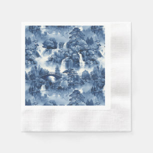 Guardanapo De Papel Jardim d'água japonês em porcelana branca azul
