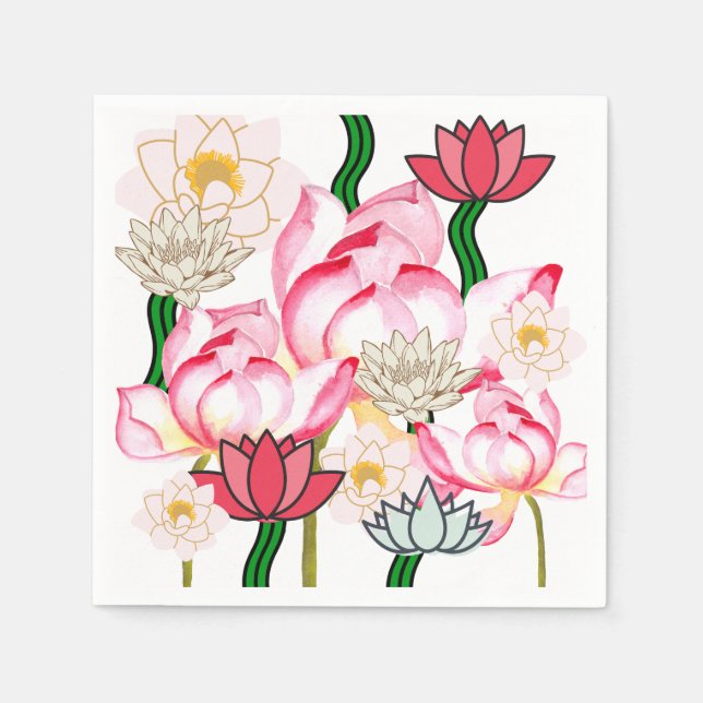 Guardanapo De Papel Jardim de flores rosa lótus Mikitiez (Frente)