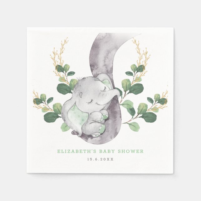 Guardanapo De Papel Jardim Dourado Verde do Bebê Elefante Moderno (Frente)