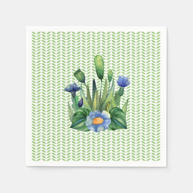 Guardanapo De Papel Jardim Floral Azul e Verde (Frente)