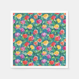 Guardanapo De Papel Jardim vibrante em flor, padrão de rosa colorido