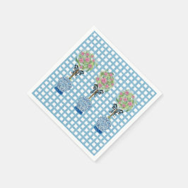 Guardanapo De Papel Jarra de Gengibre Azul e Branco com Topiaria