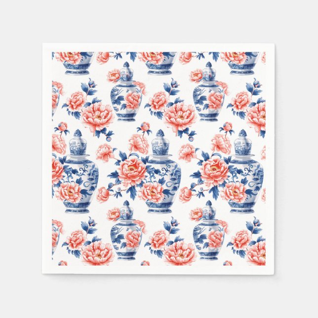 Guardanapo De Papel Jarra de Gengibre Grandmillenial Chinoiserie Peôni (Frente)