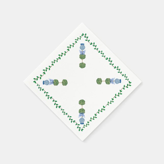 Guardanapo De Papel Jarras de Gengibre Azul com Topiaria em Videira em (Canto)