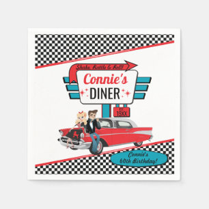 Guardanapo De Papel Jato Retro Diner Vintag, de 1950 - Teal, Aniversá